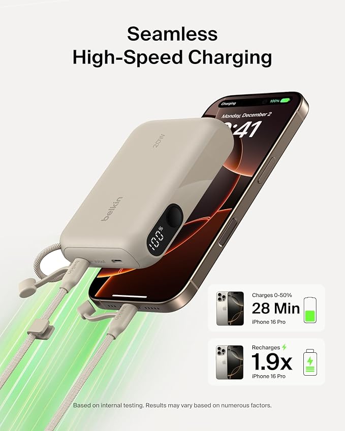 Belkin Portable Charger, Slim USB-C Power Bank 10, 000mAh w/ 2 USB-C Ports