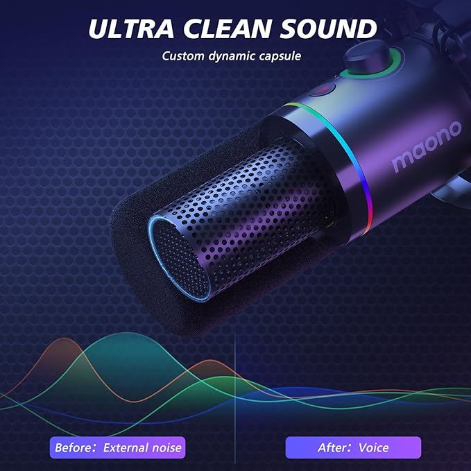 MAONO XLR/USB Dynamic Microphone Kit, RGB Podcast Mic
