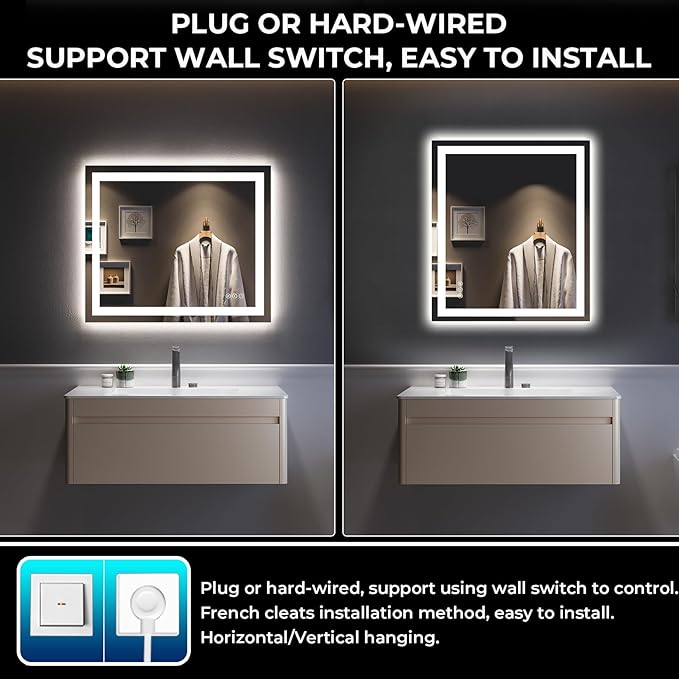 YEELAIT 36x30 Inch LED Bathroom Mirror