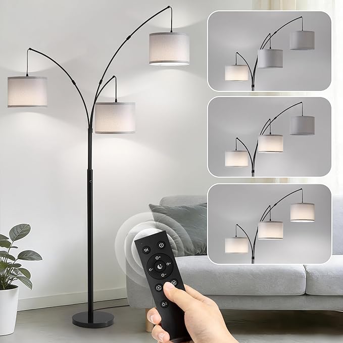 Fansdrick Floor lamp with Remote, 3 Light Arc Floor Lamps