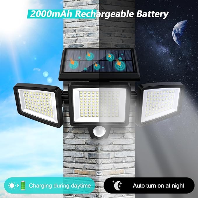 Tuffenough Solar Outdoor Lights 2500LM 210 LED Security Lights (3 Packs)