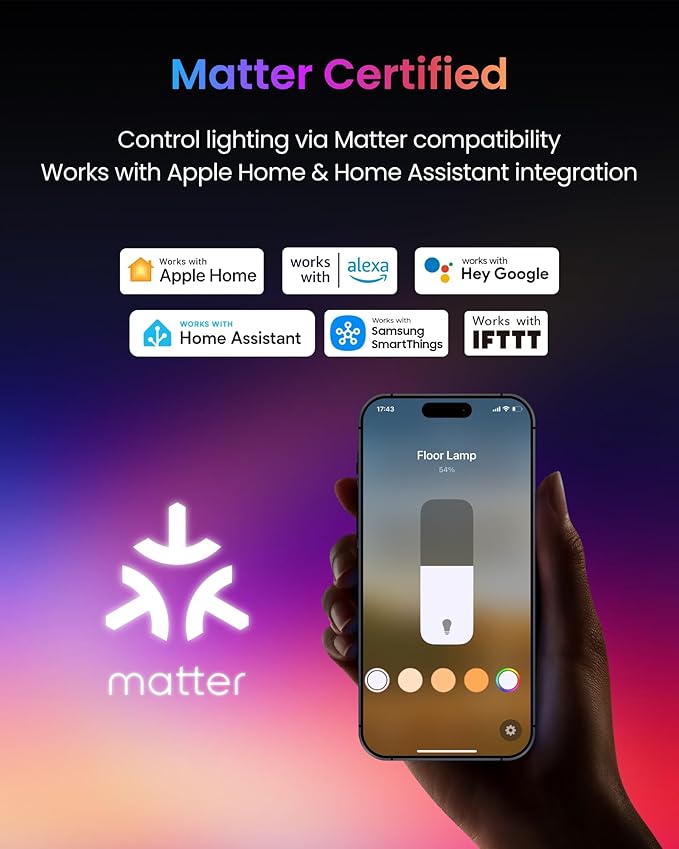 SwitchBot Floor Lamp with Matter, Warm Cool White, Corner Floor Lamp Compatible