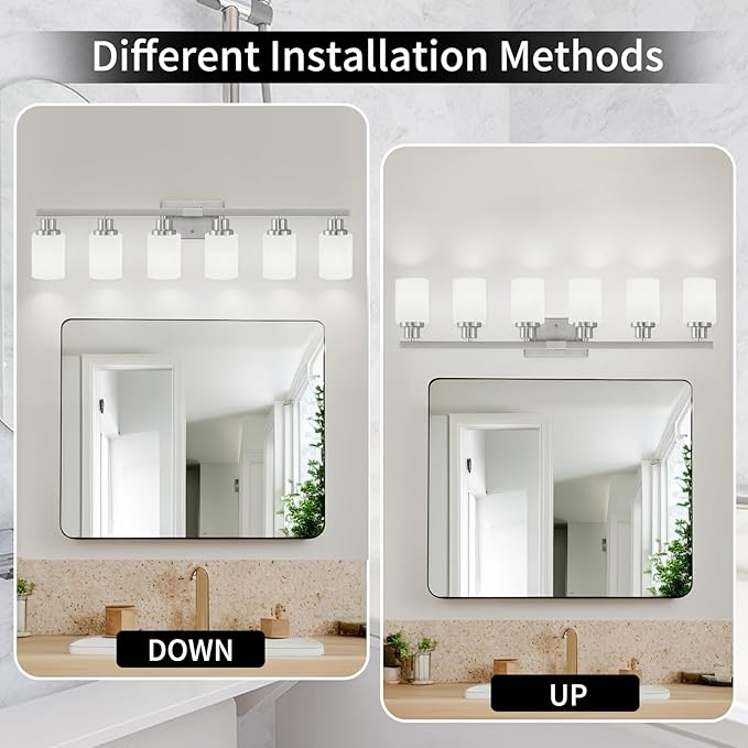 DIKAIDA 38" Bathroom Vanity Light, 6-Light Nickel Vanity Lights