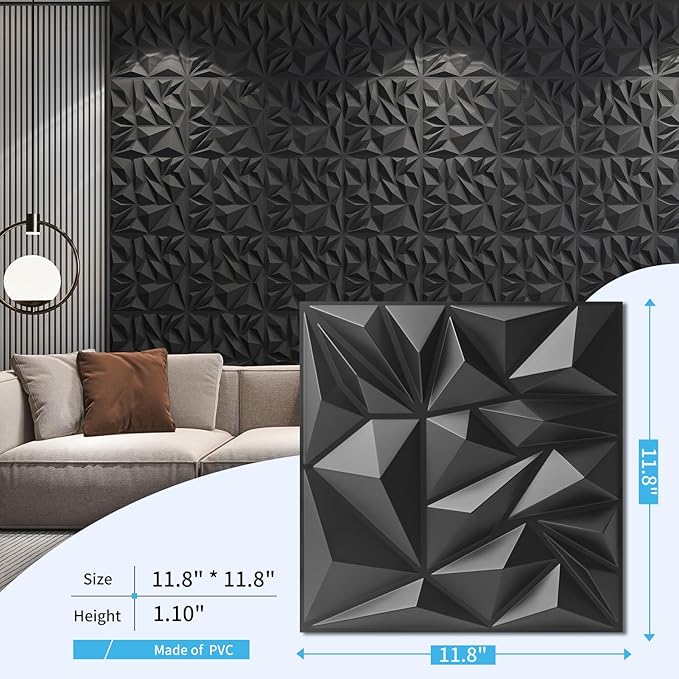 Art3d 33-Pack 3D Wall Panels for Interior Wall Decor, Modern Diamond Textured
