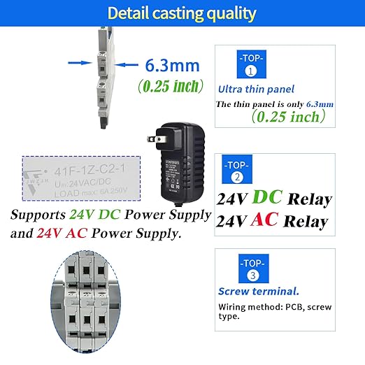 20Pcs Miniature Power Relay DC24V HF41F/24-ZS 1NO 1NC 6A SPDT