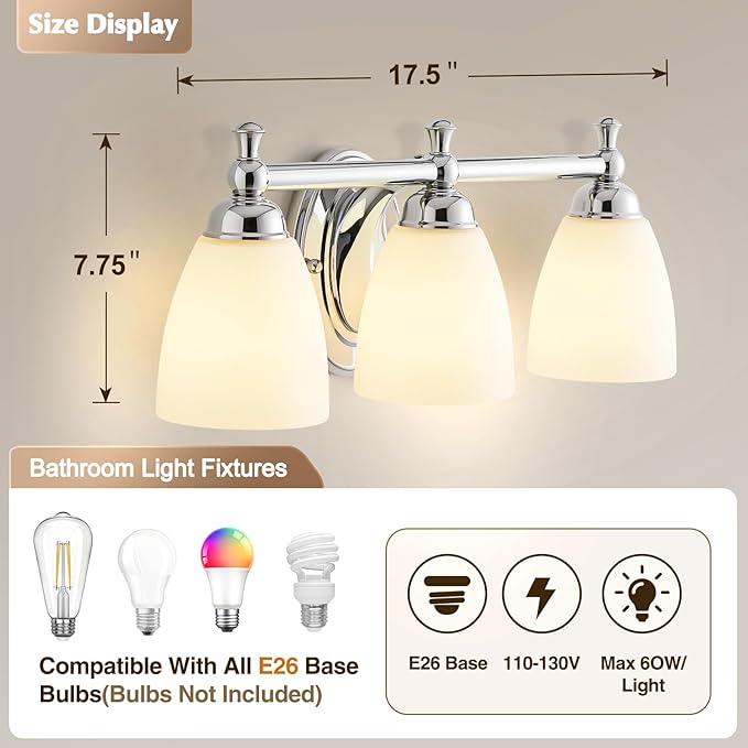 EJIAXIN Bathroom Light Fixtures, 3 Light Bathroom Lighting Fixtures Over Mirror