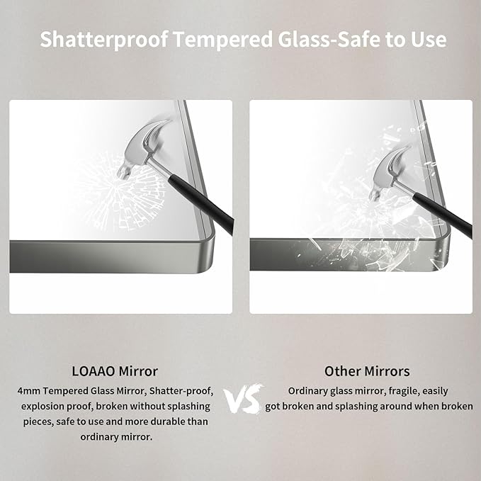 LOAAO 40X32 Inch Brushed Nickel Bathroom Mirror, Rounded Rectangle Silver Metal