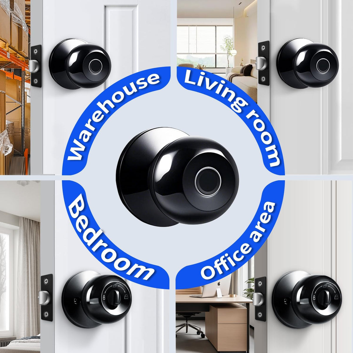 smart fingerprint door lock with app control & on a desk or shelf