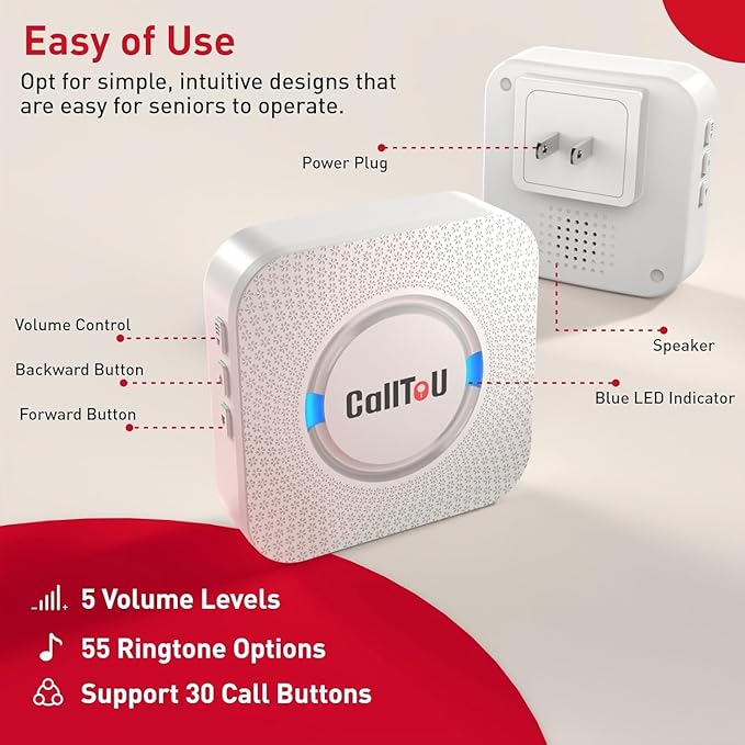 CallToU Caregiver Pager Wireless Call Button Nurse Alert System 500+ Feet (6 Piece)