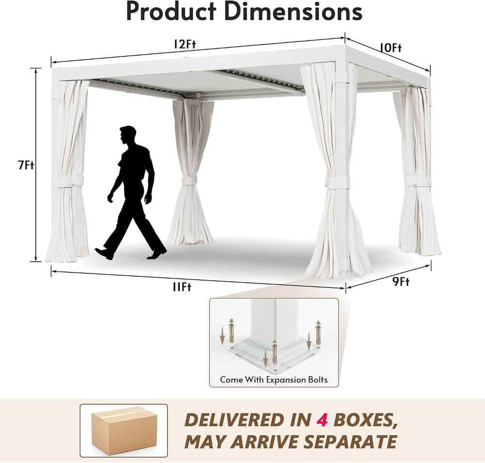 10x12FT Aluminum Outdoor Louvered Pergola with Screens & Netting