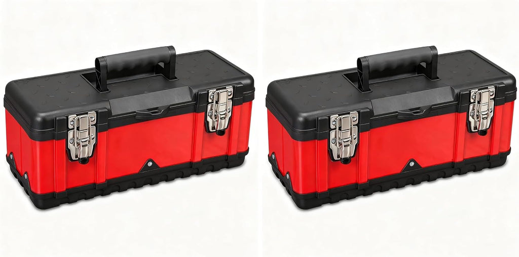Jack Boss Steel Tool Box 15.5 Inch Small Portable Tool Organizer Box with Built-in Short Non-slip Handle Car Box with Removable tray (Pack of 2)