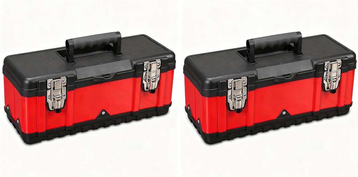 Jack Boss Steel Tool Box 15.5 Inch Small Portable Tool Organizer Box with Built-in Short Non-slip Handle Car Box with Removable tray (Pack of 2)