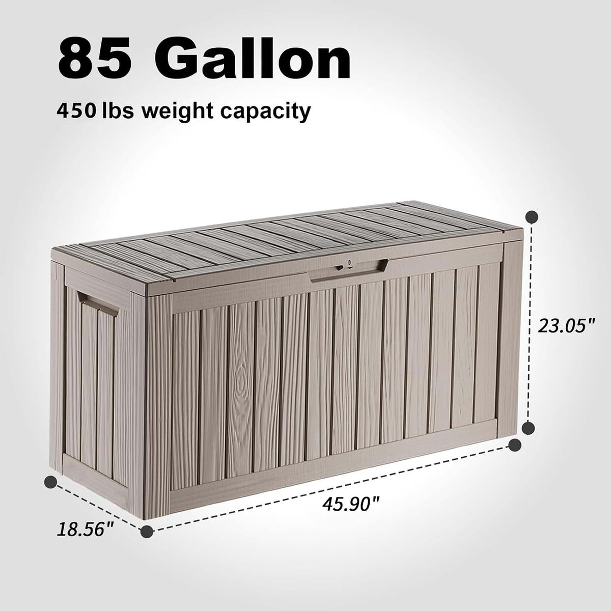 rojik 85 gallon deck box outdoor, waterproof outdoor on a desk or shelf