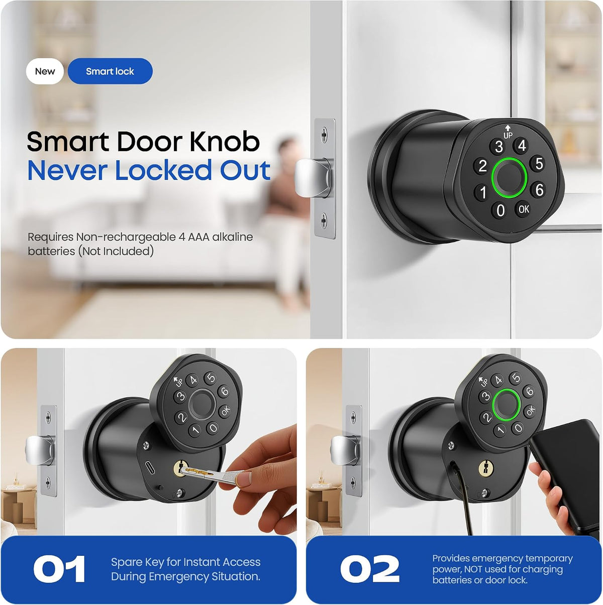 keyless entry keypad door lock with knob, smart showing dimensions