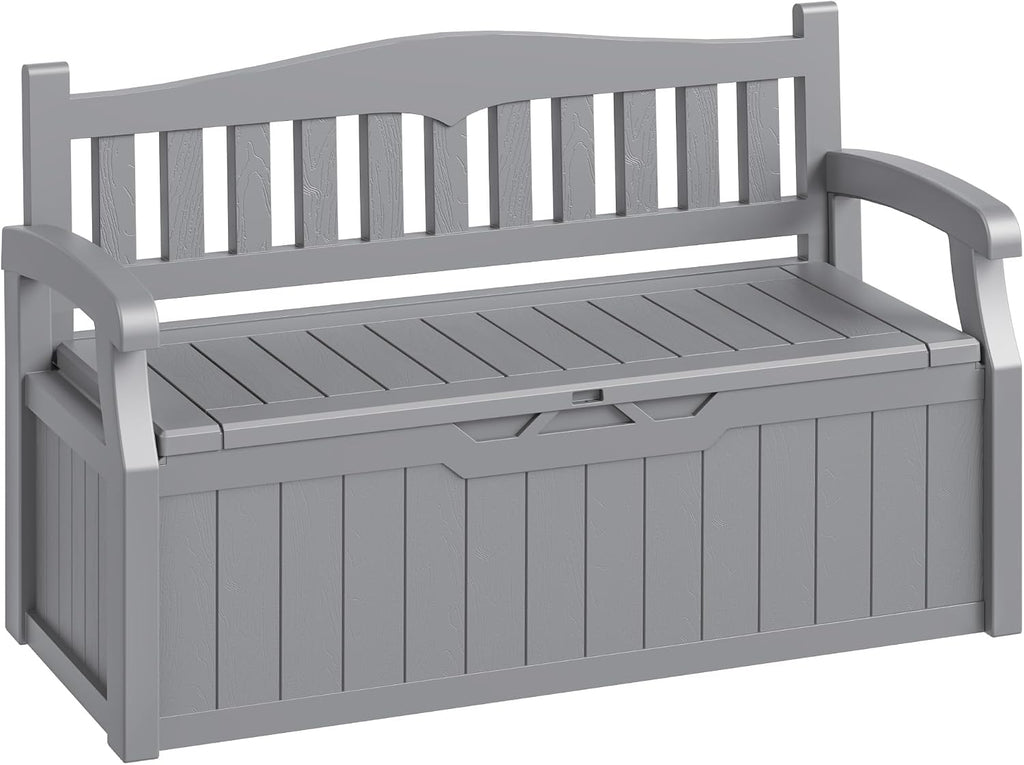 80-Gallon Outdoor Storage Bench, Waterproof Deck Box with Lockable Lid & Armrests for Patio, Garden, Pool, Gray