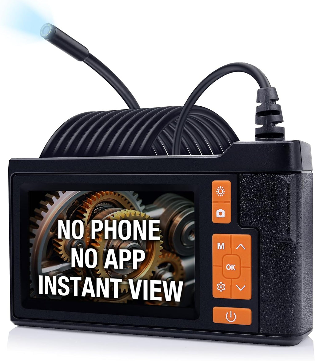 Borescope Camera with Light, 4.3" IPS Screen Endoscope, No Phone No App Inspection Camera with Light, 16.4ft Semi-Rigid Cable, 8LED Industrial Endoscope with 32GB Card for Auto, Pipe & Home Inspection