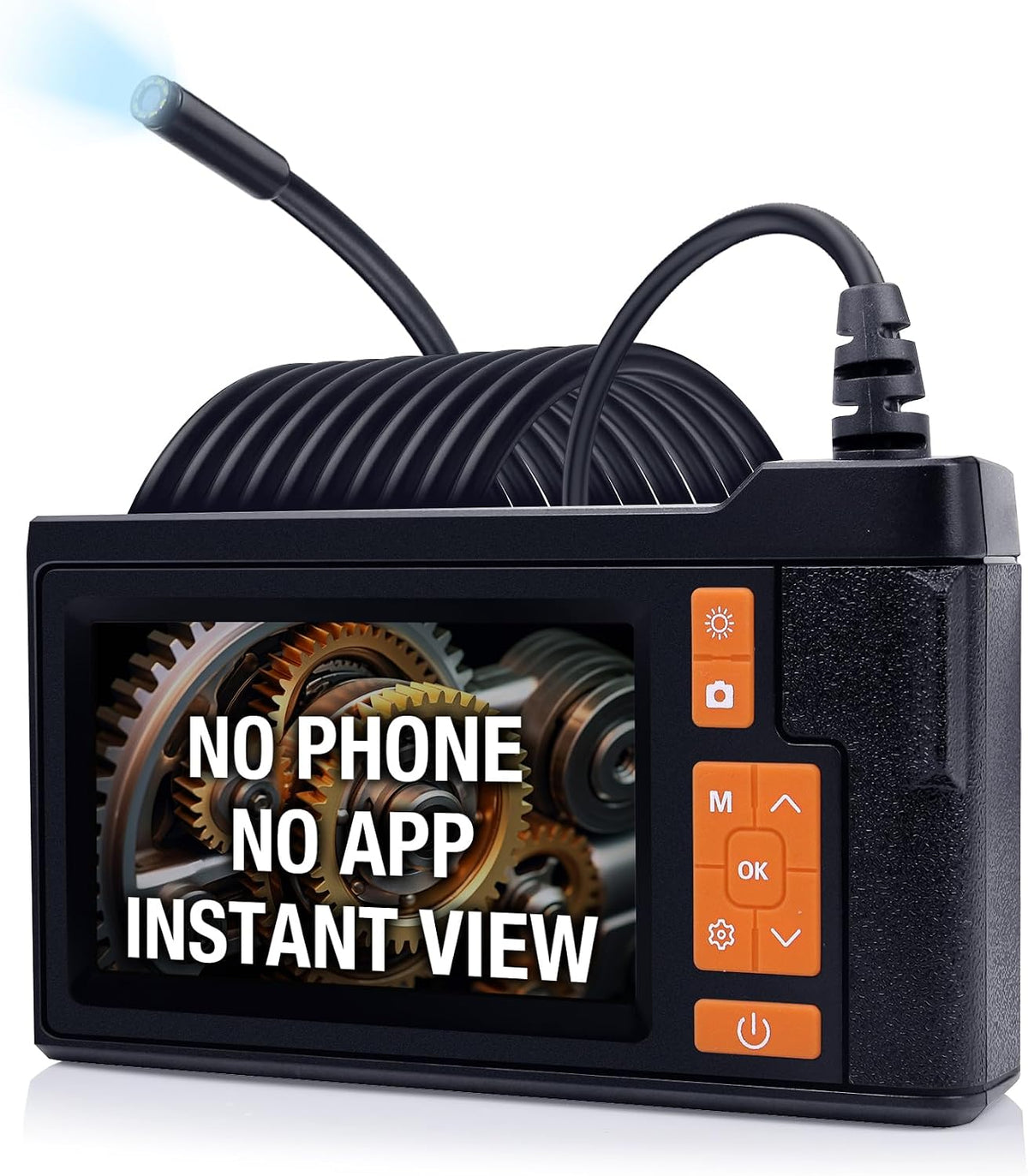 Borescope Camera with Light, 4.3" IPS Screen Endoscope, No Phone No App Inspection Camera with Light, 16.4ft Semi-Rigid Cable, 8LED Industrial Endoscope with 32GB Card for Auto, Pipe & Home Inspection