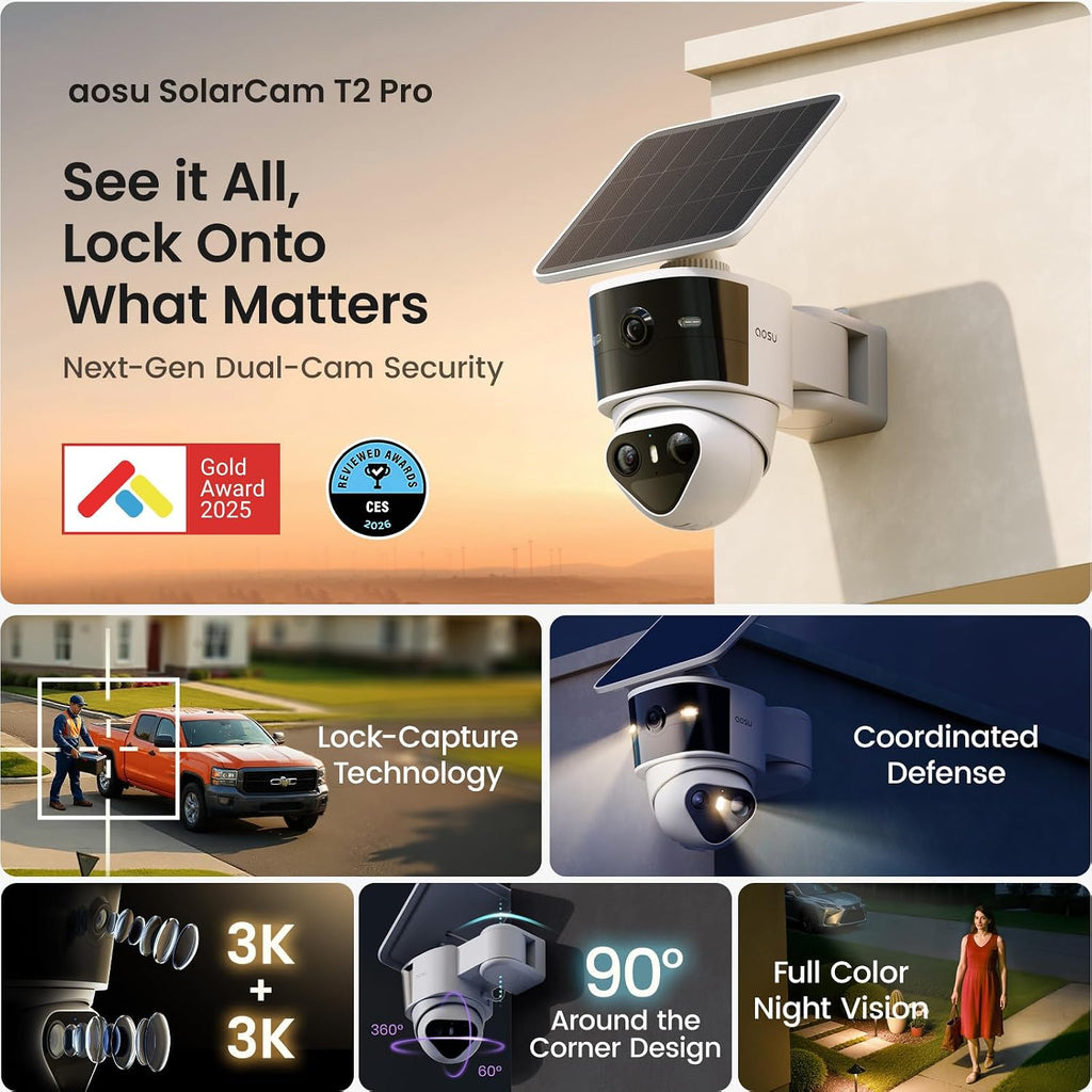 aosu t2 pro 3k dual cam outdoor security shown in use