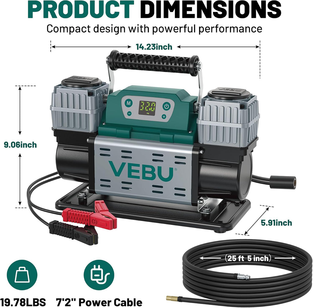 ‌Off-road Air Compressor 12V Tire Inflator, 150PSI with Auto Shut Off, Digital Display & Preset, 10.6CFM Fast Inflation for Off-road Vehicles, Trucks, SUVs, RVs, ATVs