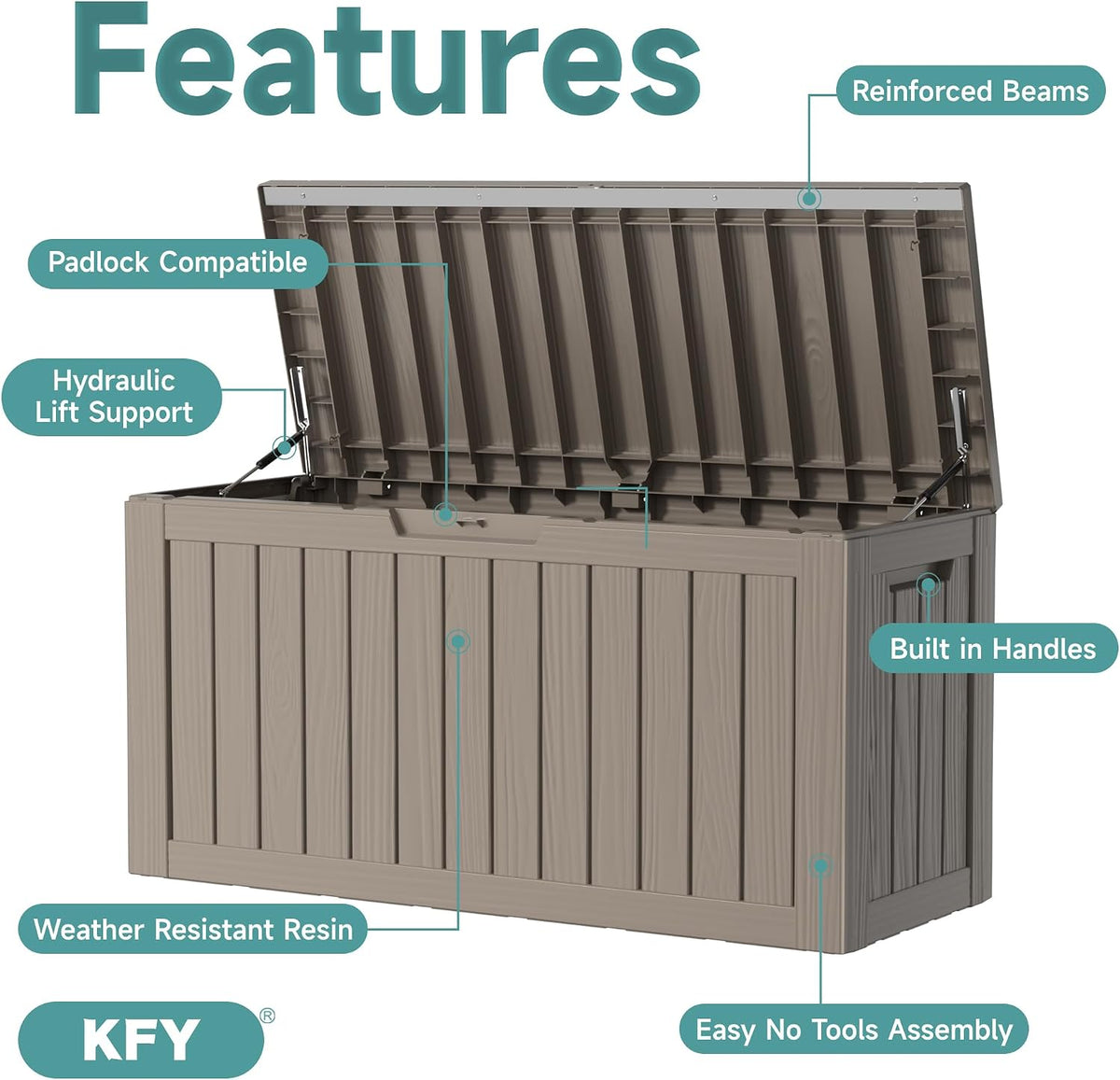 80 gallon waterproof resin deck box, uv resistant, close-up detail