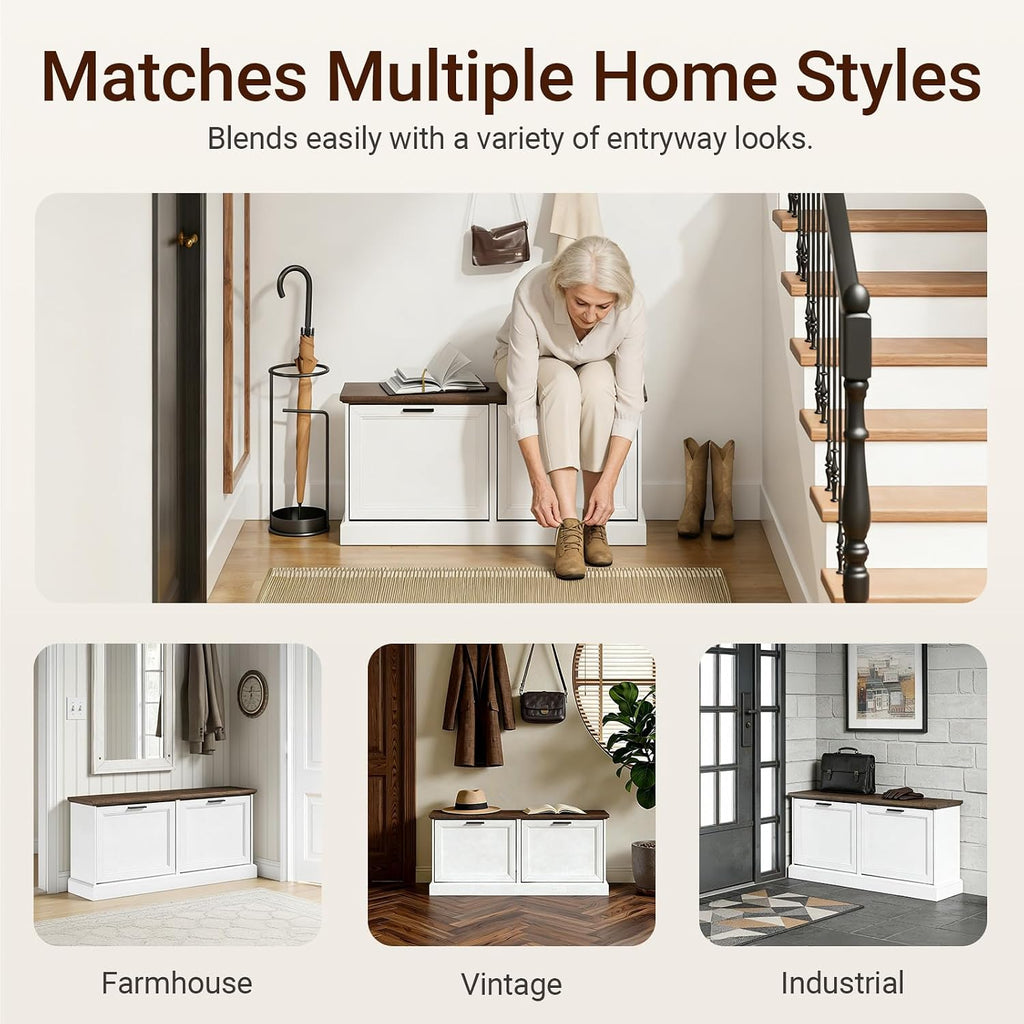 SoBuy Narrow Shoe Bench with Flip Drawers