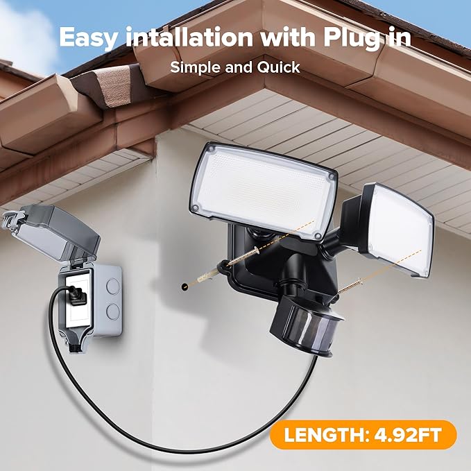 LUTEC 2 Pack 21W Plug in Motion Sensor Light Outdoor, Flood Lights Outdoor
