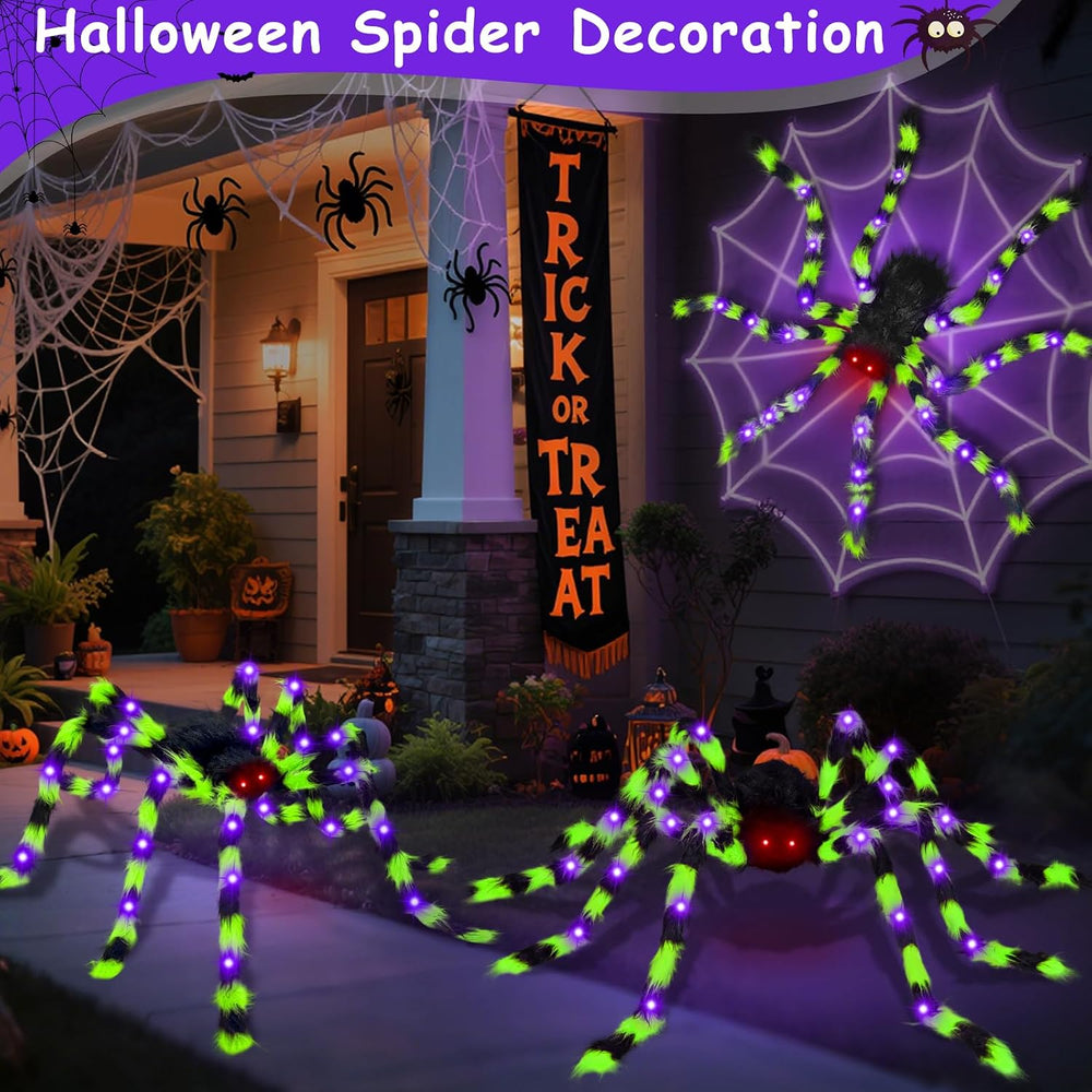2Pack 50Inch Giant Halloween Spiders Decorations with 8 Modes 30 LED Lights