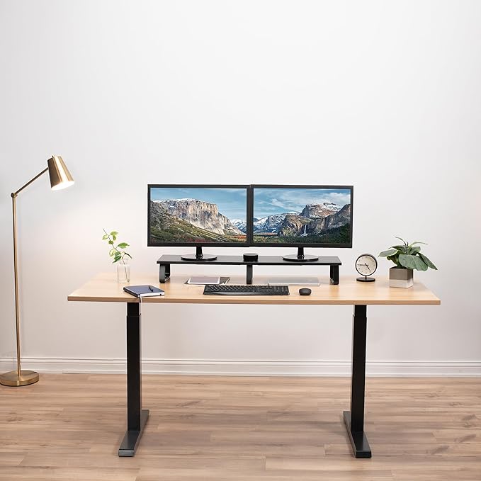 VIVO 39 inch Extra Long Monitor Stand, Wood & Steel Desktop Riser, Dual Screen