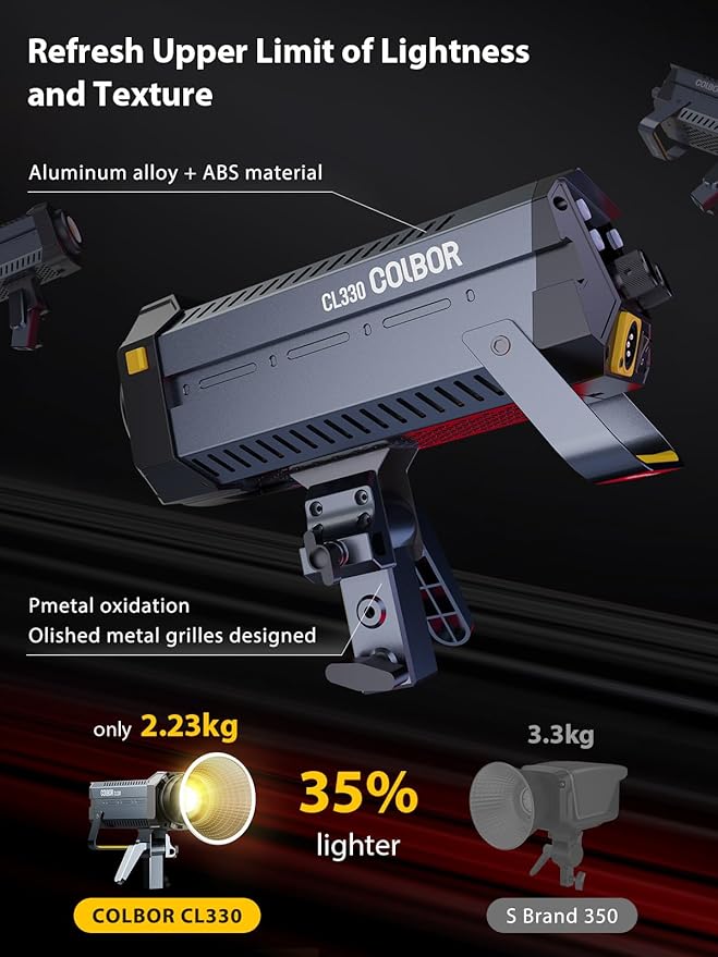 Video Light, COLBOR CL330 330W Continuous Lighting 2700-6500K Bi-Color CRI96+ 65