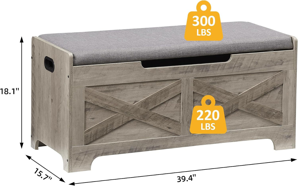 idealhouse 39.4" storage bench with 2 safety hinges, side view