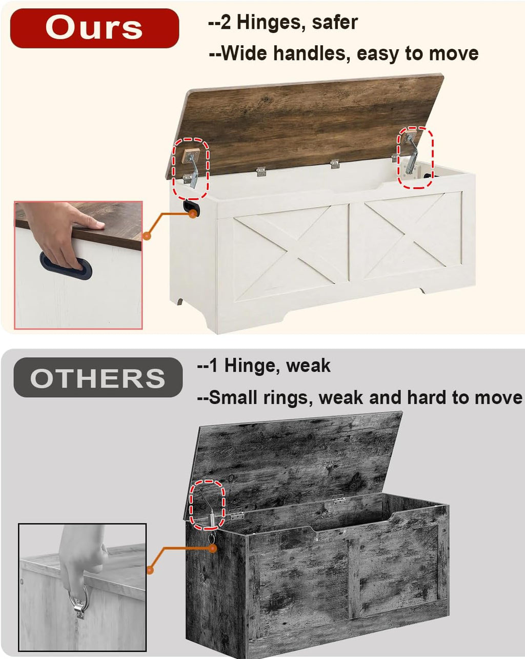 timberer 47.2" storage chest, wooden storage bench, entryway showing dimensions