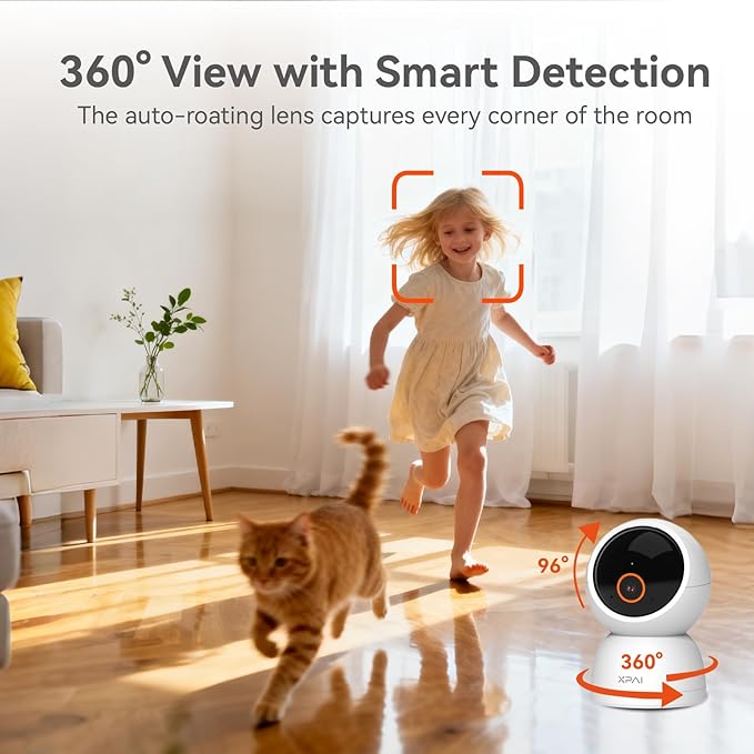 xpai Indoor Camera Wireless, 3K Indoor Camera No Subscription, 360° Motion