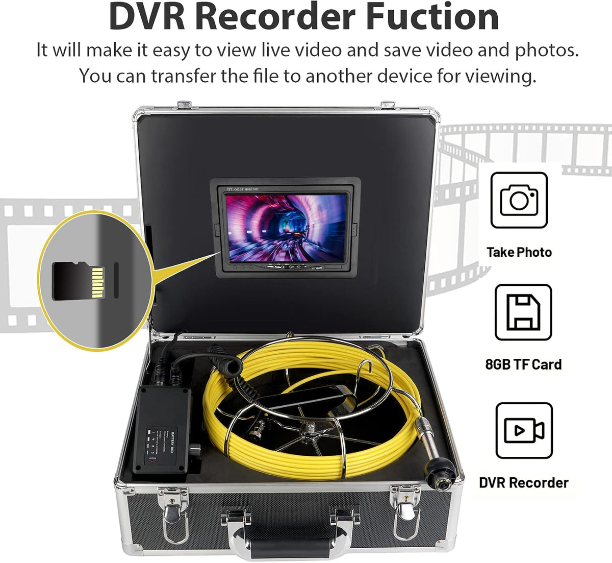 sewer camera 7″ monitor plumbing snake pipe inspection, package contents