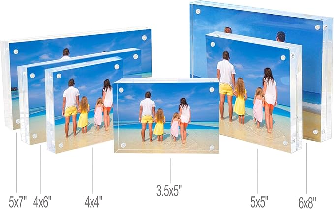 Meetu Acrylic 4x4 Picture Frame Clear Two Sided Desk Photo Frame Magnetic Frame (5 Pack)
