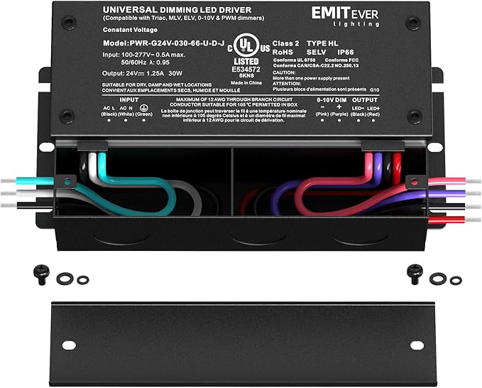 EMITEVER 30W Dimmable LED Driver, 24V Triac Dimmable Power Supply, AC to DC