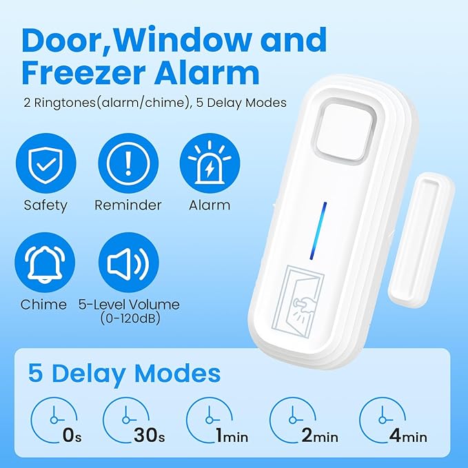 Sanjie Door Alarm with Instant and Delayed Alerts 30s/1min/2min/4min, Door