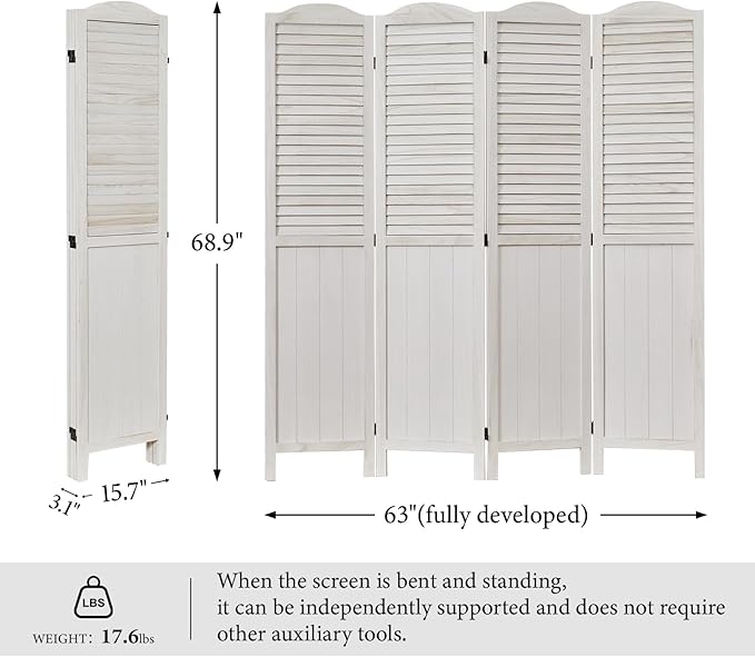 Room Dividers, 5.75Ft Individual Privacy Screens Foldable Wooden Louver & MDF