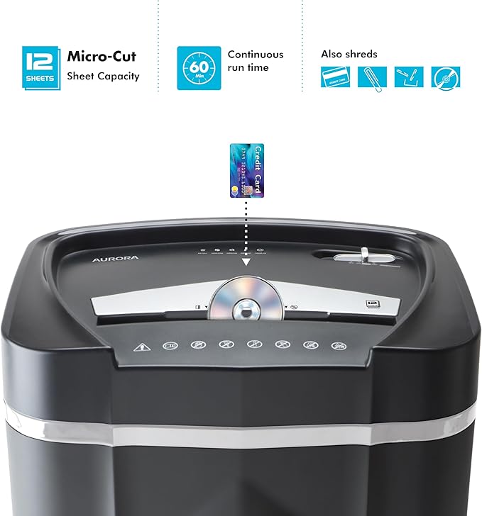 Aurora High-Security 12-Sheet Micro-Cut Paper/CD and Credit Card Shredder