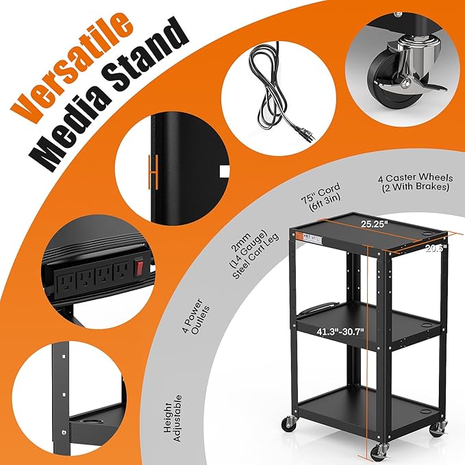 3 Shelf Metal Utility Cart