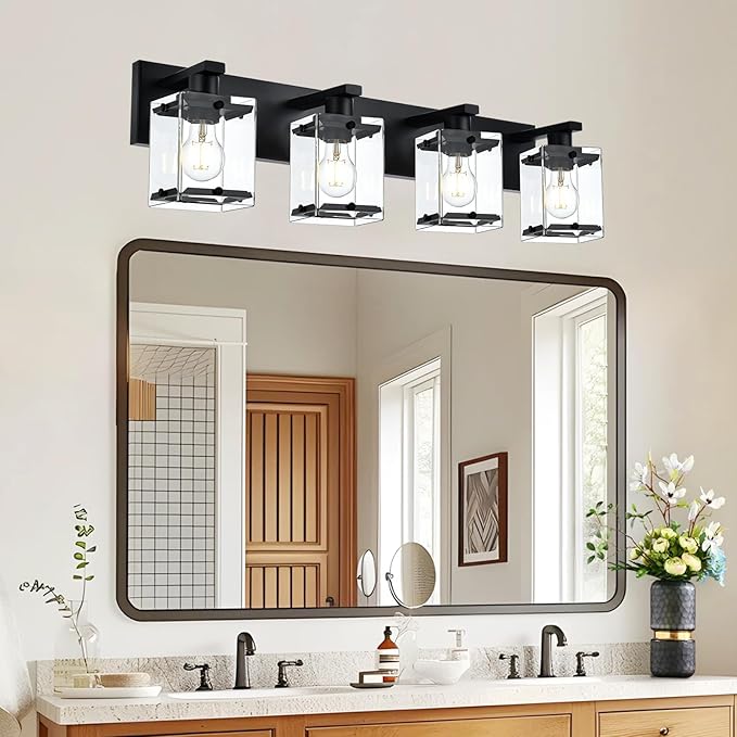 WINSHEN 4-Light Bathroom Vanity Light Fixture, Modern Black Wall Lighting Over