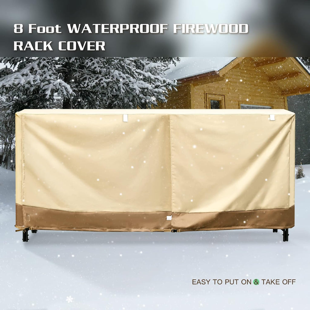 8ft Firewood Rack Cover, 600D Oxford Heavy Duty, Weatherproof & Waterproof with Black Storage Bag - Indoor/Outdoor Protection (96" L x 24" W x 42" H)