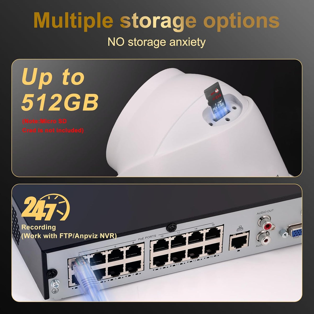 anpviz ultrahd 4k 8mp ip turret poe camera, front angle view