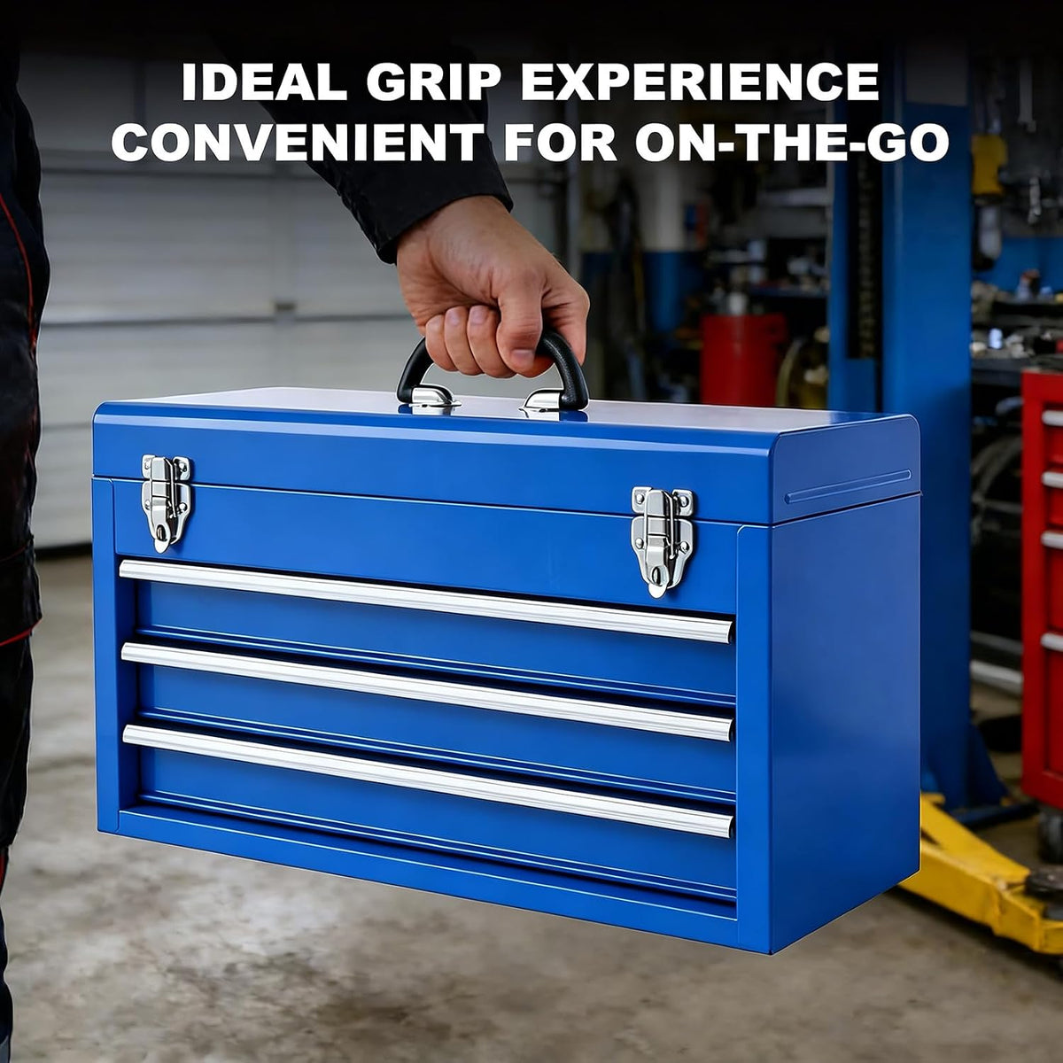 BIG RED Metal Tool Box, 20.5-inch, Portable Metal Tool Box with 3 Drawers