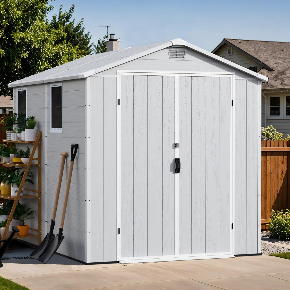 Patiowell 6X8 FT Resin Outdoor Storage Shed with Floor, Light Gray