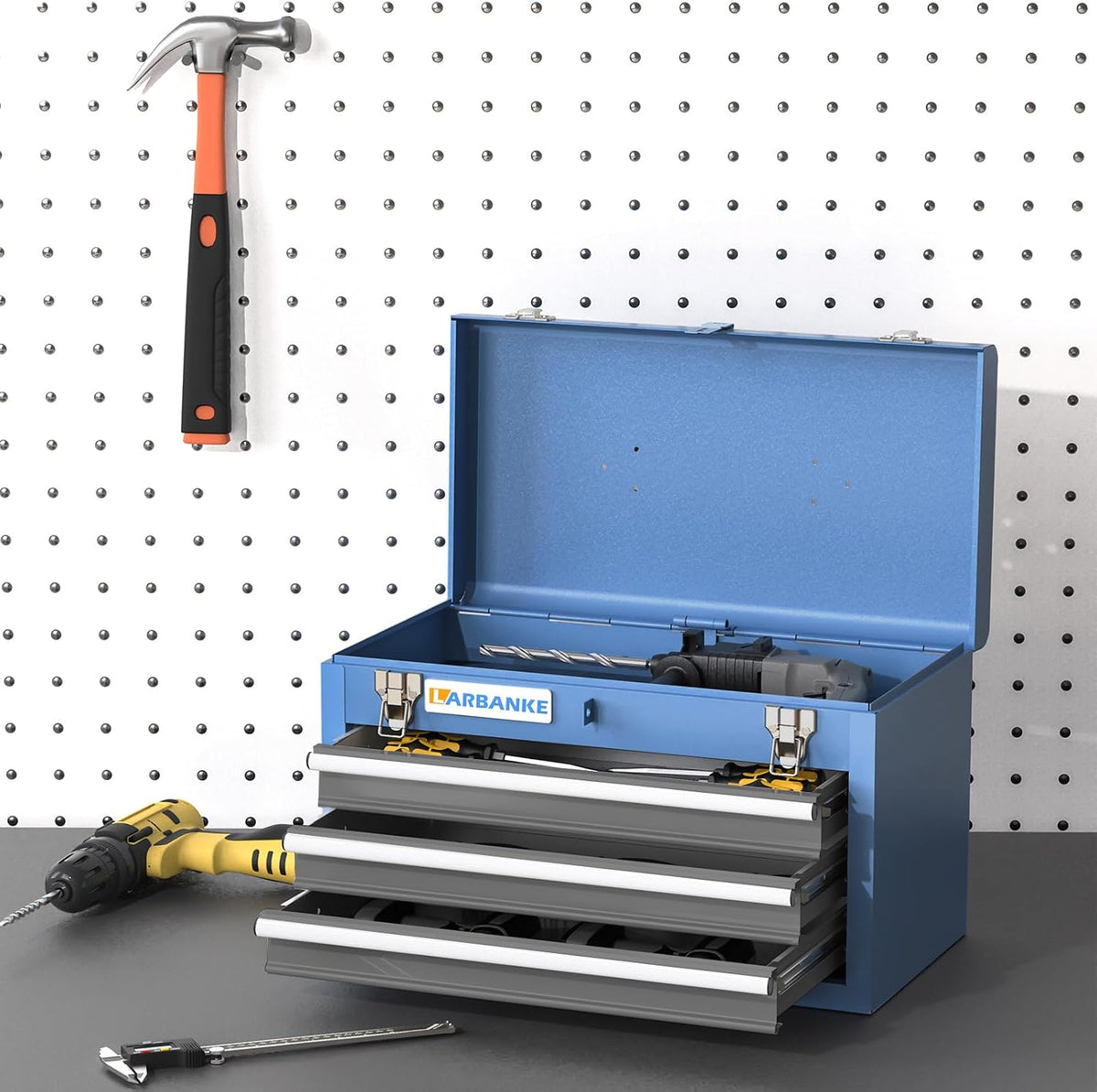 larbanke metal tool box,3 drawer tool box with shown in use