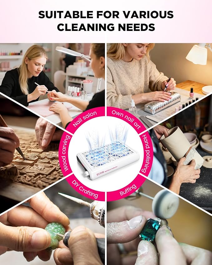 ECOSI Nail Dust Collector, Dual Turbo & 1600PA Professional Vacuum Fan Dust (30 Pcs)