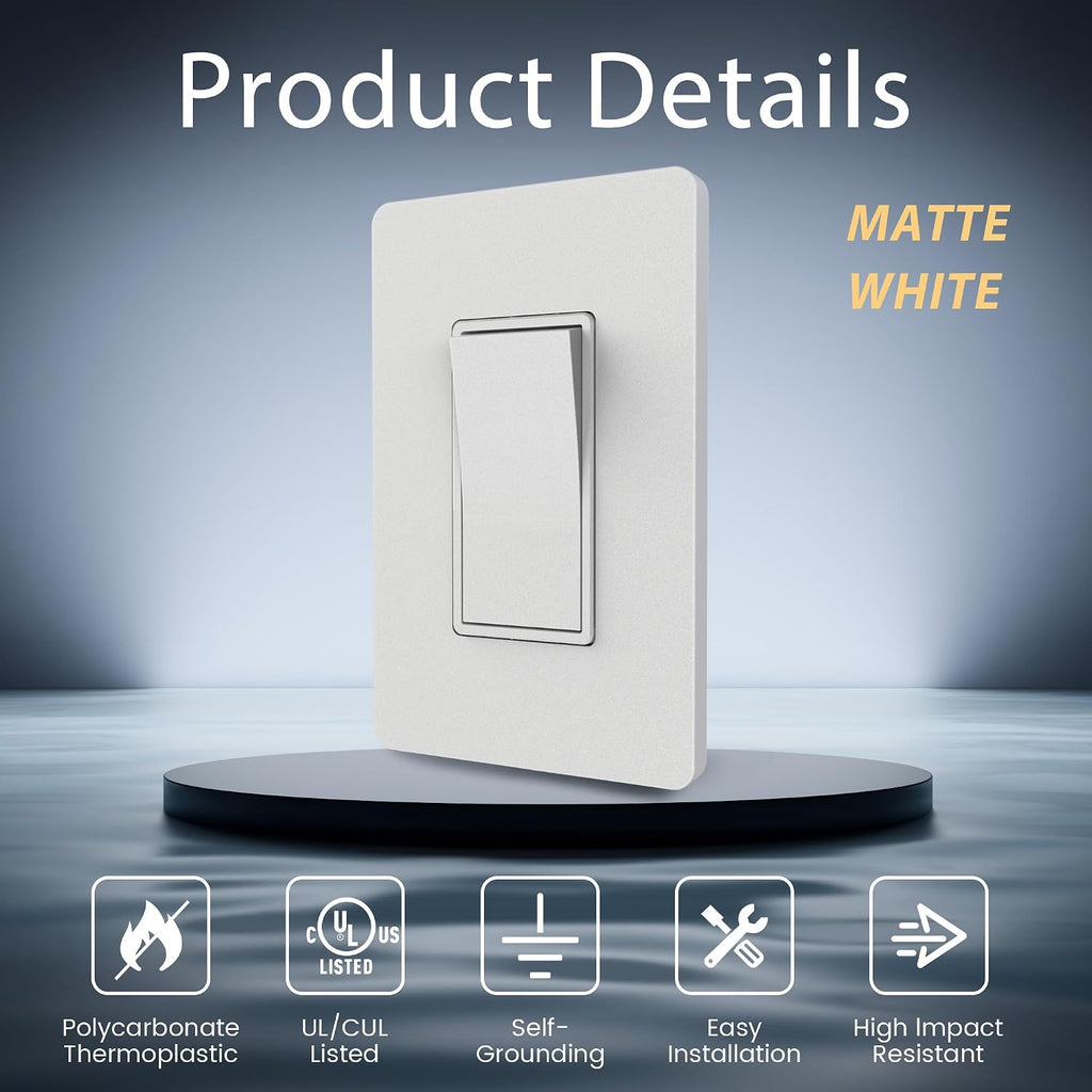 ThunderWay 3 Way Matte White Light Switch (20 Pack)