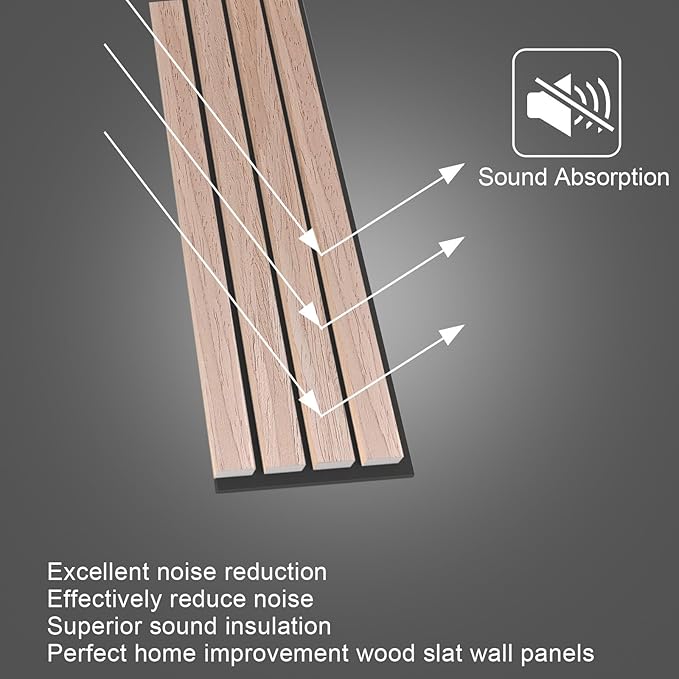 NeatiEase Wood Wall Panels, 9 Feet Acoustic Slat Wall Panels (6-Piece)