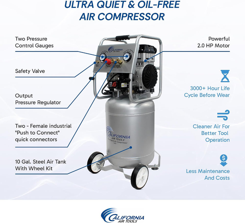 California Air Tools 10020C 2.0 HP Ultra Quiet and Oil-Free Air Compressor, 1...