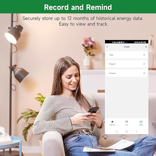 WiFi Energy Monitor with 2 * 750A Clamps, Real-Time Electricity Tracking